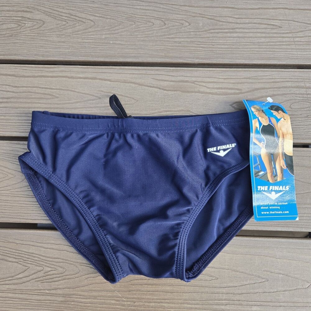 TYR The Finals Solid Navy Racer Briefs, Youth Boys Size 26, Blue NEW